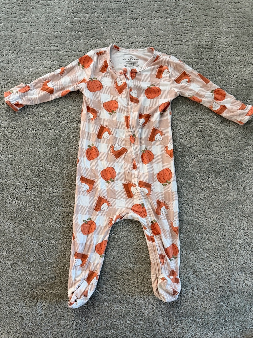 Orange Pumpkin & Pie Print Footed One-Piece